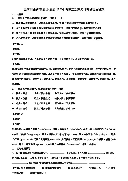 云南省曲靖市2019-2020学年中考第二次适应性考试语文试题含解析