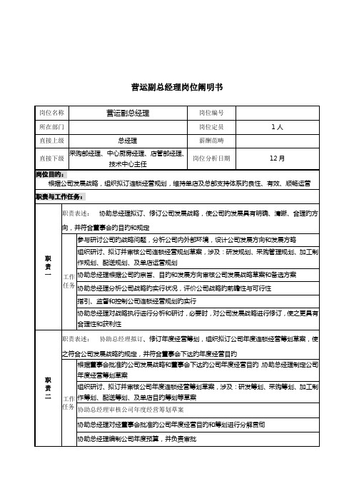 营运副总经理岗位专项说明书