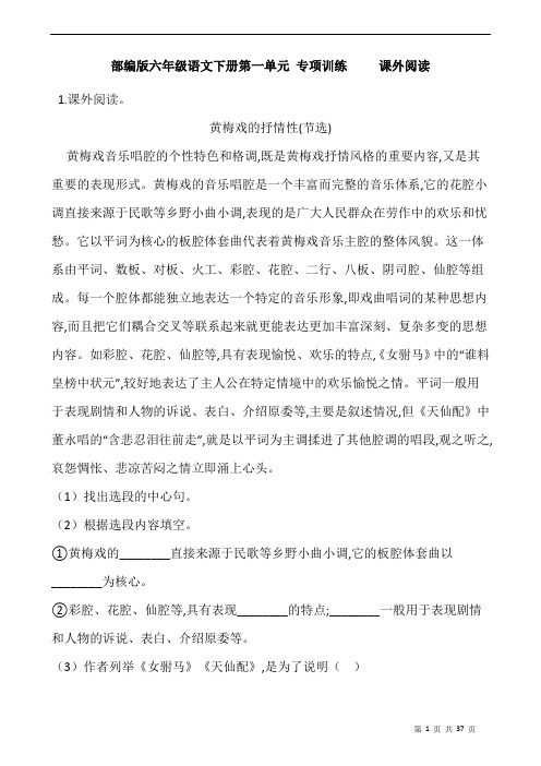 部编版语文六年级下册  第一单元专项训练课外阅读(含答案)