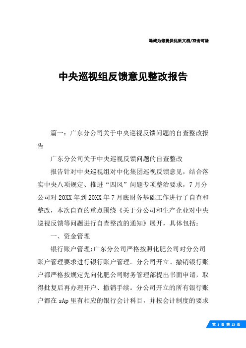 中央巡视组反馈意见整改报告