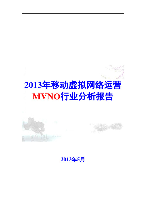 2013年移动虚拟网络运营MVNO行业分析报告