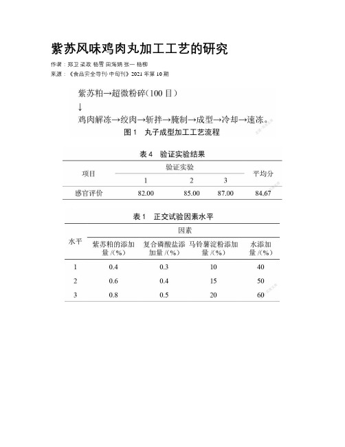 紫苏风味鸡肉丸加工工艺的研究 