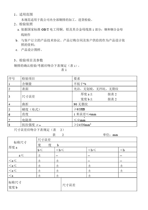 铜排检验规范