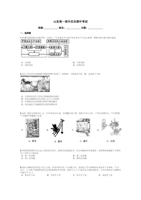 山东高一高中历史期中考试带答案解析
