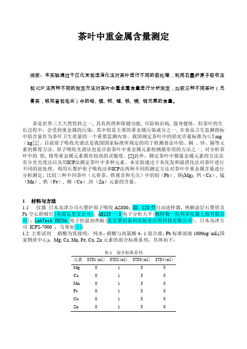 茶叶中重金属含量测定