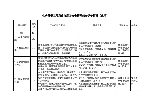 生产外委工程和外协用工安全管理综合评价标准