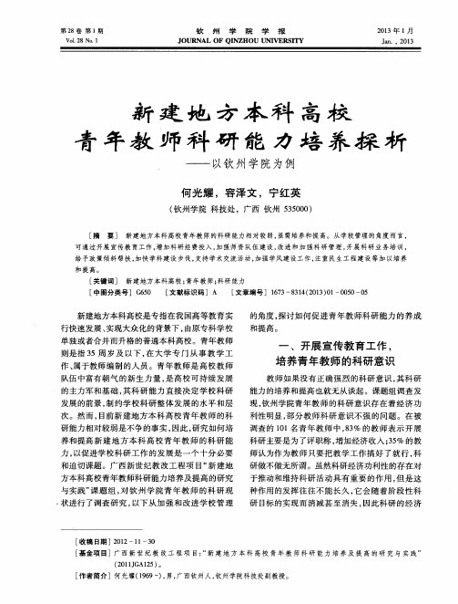 新建地方本科高校青年教师科研能力培养探析——以钦州学院为例