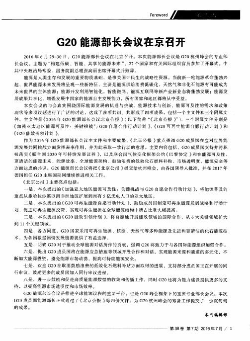 G20能源部长会议在京召开