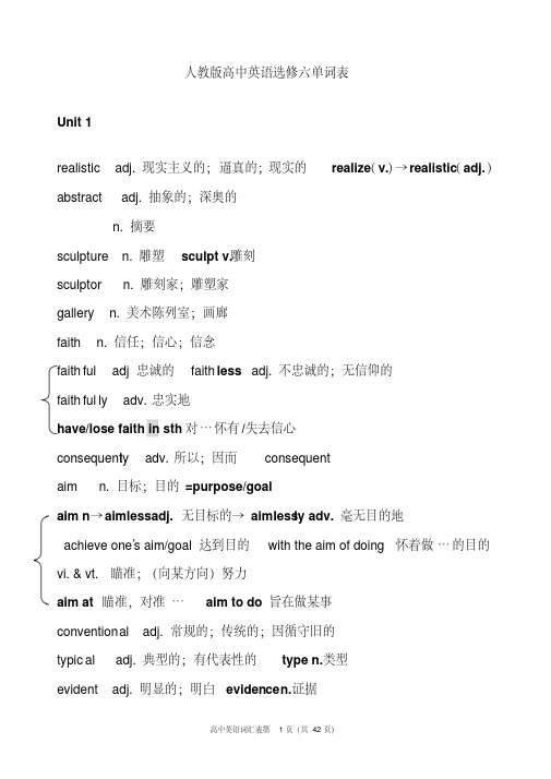 人教版高中英语选修六单词表(有音标)(20190410220514)