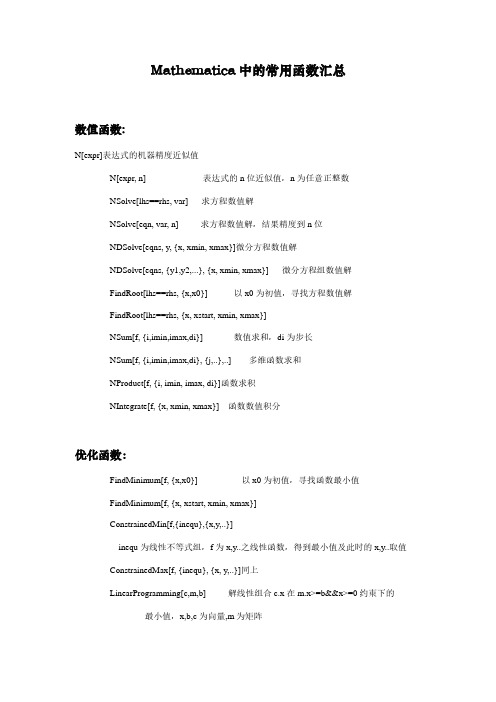 Mathematica中的常用函数汇总