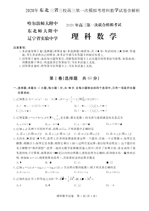 2020年东北三省三校高三第一次模拟考理科数学试卷含解析