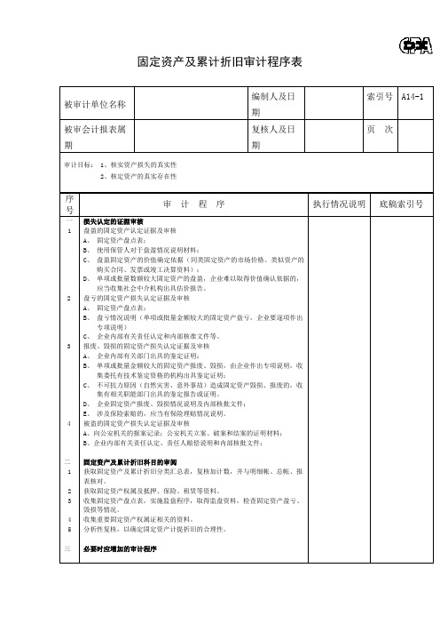 固定资产及累计折旧审计程序表