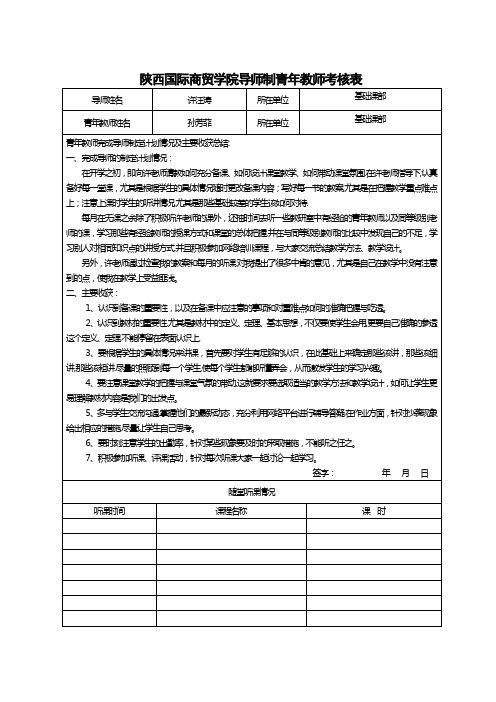 导师制青年教师考核表