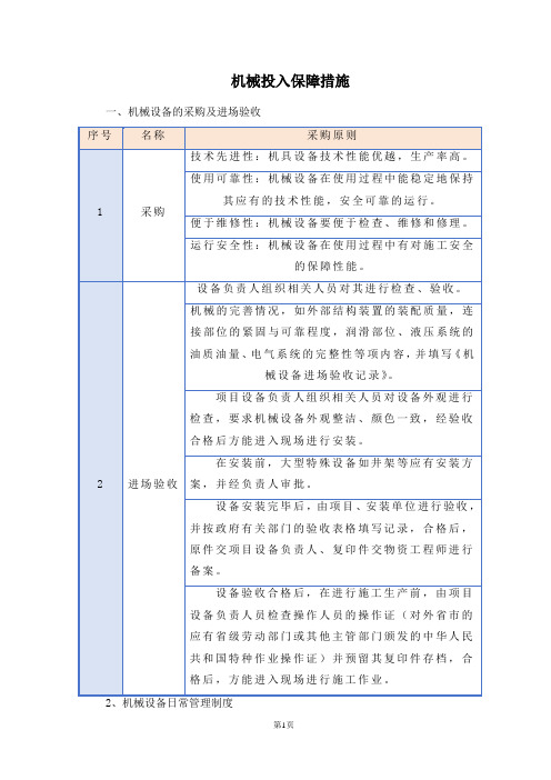 机械投入保障措施