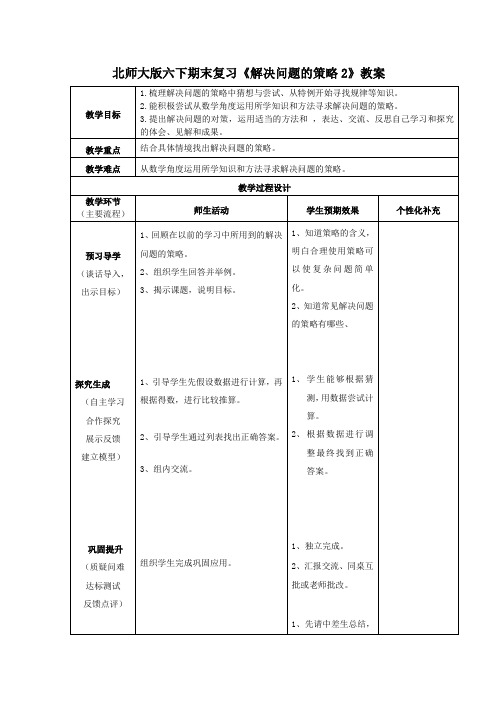 北师大版六下期末复习《解决问题的策略2》教案