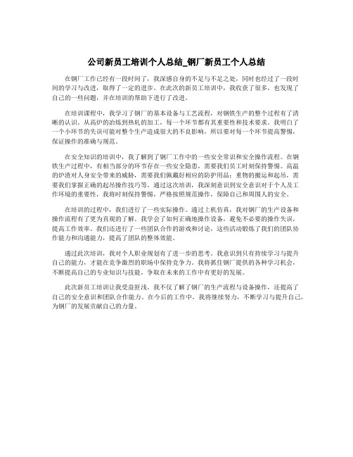 公司新员工培训个人总结_钢厂新员工个人总结