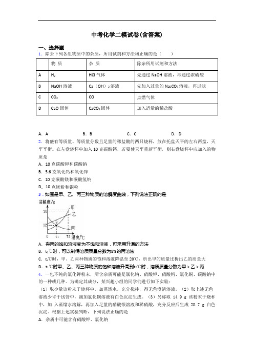 中考化学二模试卷(含答案)