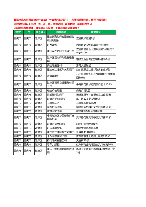 2020新版重庆市重庆市江津区印刷工商企业公司商家名录名单黄页联系电话号码地址大全22家