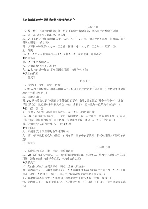 新课标版小学数学教材目录及内容简介