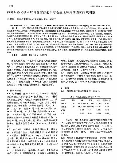 沐舒坦雾化吸入联合静脉注射治疗新生儿肺炎的临床疗效观察