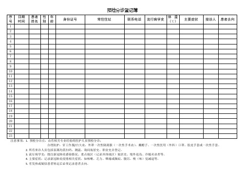 预检分诊登记簿