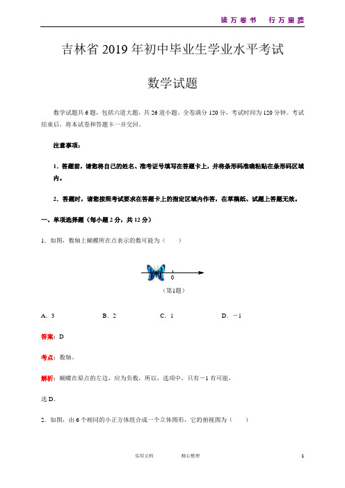 2019年吉林省中考数学试题(Word版,含解析)(统编)