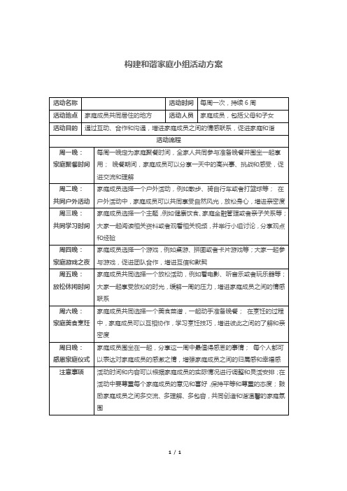 构建和谐家庭小组活动方案