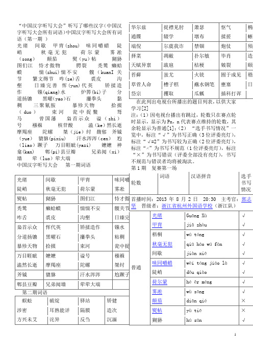 中国汉字听写大会1--6期词语汇集