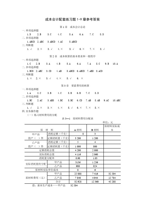 《成本会计习题集》1-13章答案