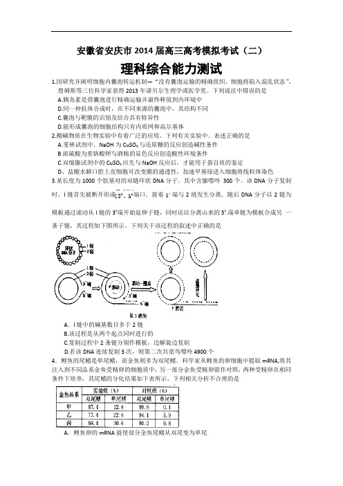 安徽省安庆市2014届高三高考模拟考试(二)理科综合