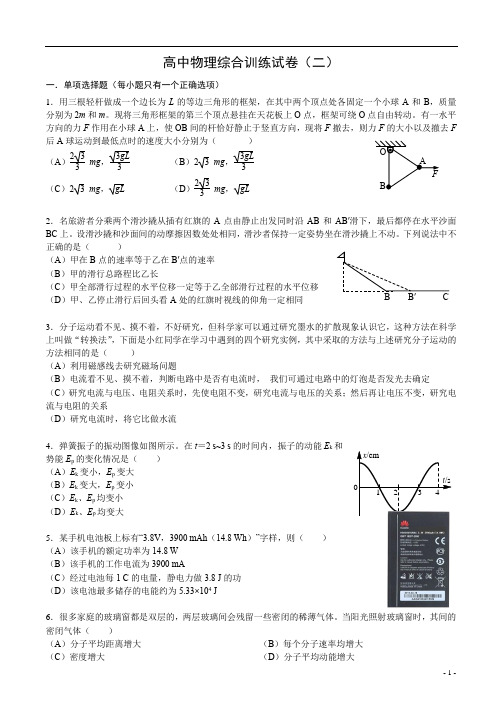 上海高考等级考：高中物理综合训练卷2(含参考答案)