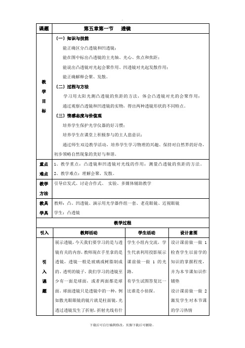 人教版物理八年级上册 5.1 透镜 教案