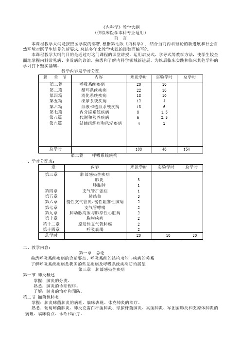 临床医学本科临床课程理论教学大纲