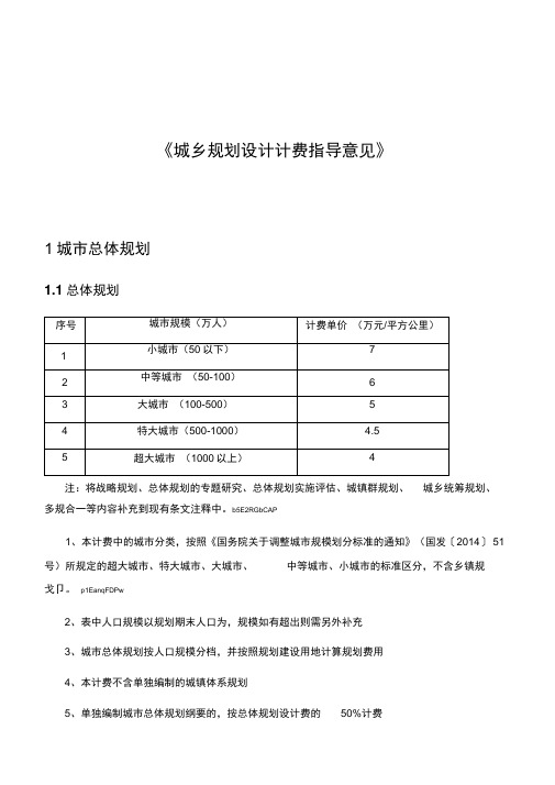 城乡规划设计计费指导意见