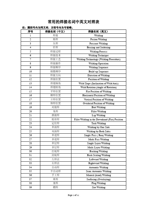 常用的焊接名词中英文对照表