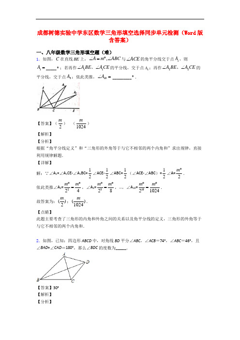 成都树德实验中学东区数学三角形填空选择同步单元检测(Word版 含答案)