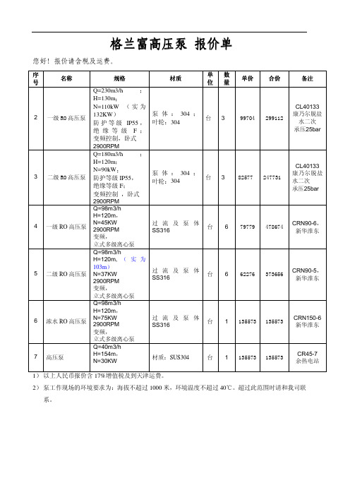 格兰富高压泵汇总