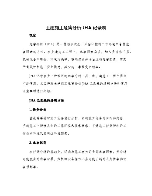 土建施工危害分析JHA记录表