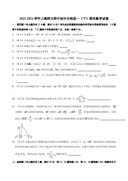 上海市闵行区上海师范大学附属中学闵行分校2023-2024学年高一下学期6月期末考试数学试题