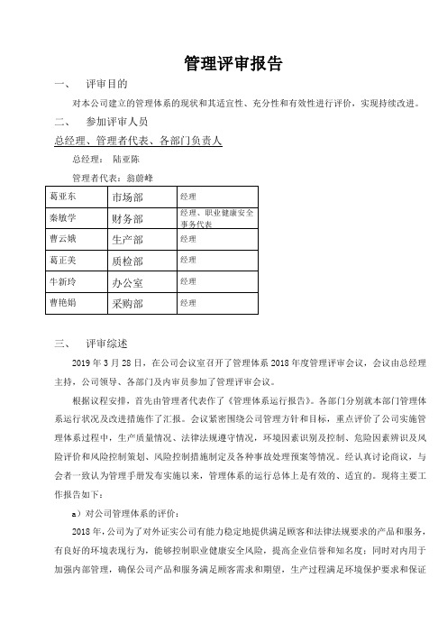 最新版 三体系 管理评审报告