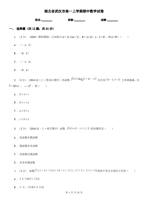 湖北省武汉市高一上学期期中数学试卷