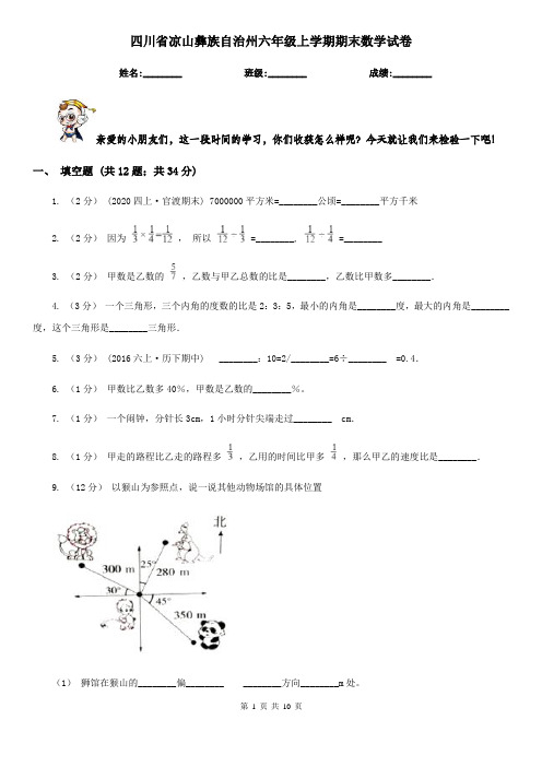 四川省凉山彝族自治州六年级上学期期末数学试卷