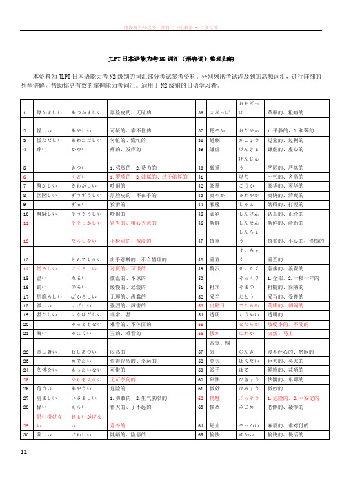 jlpt日本语能力考n2词汇(形容词)整理归纳 (2)