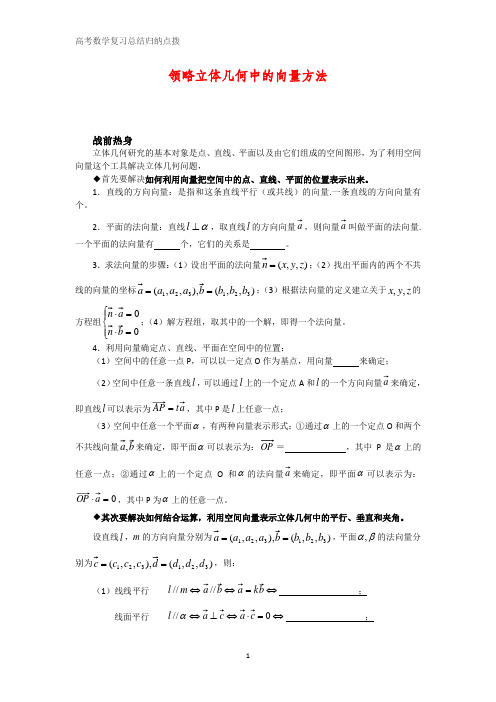 高考数学复习点拨：领略立体几何中的向量方法