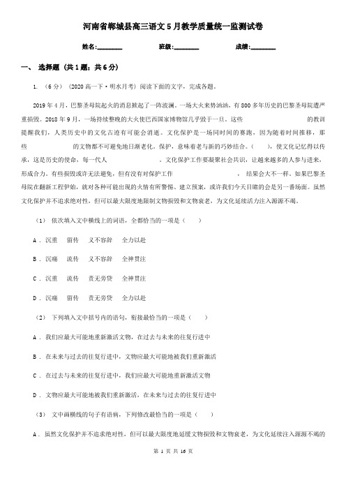 河南省郸城县高三语文5月教学质量统一监测试卷