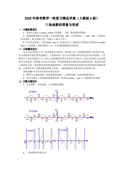 2020年高考数学一轮复习精品学案(人教版A版)――三角函数的图像与性质