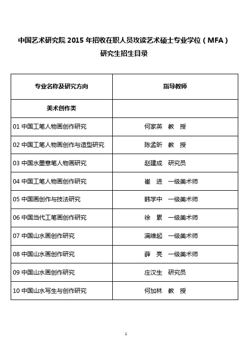 中国艺术研究院2015年招收在职人员攻读艺术硕士专业学位MFA