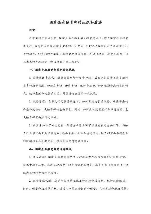 国有企业融资部的认识和看法