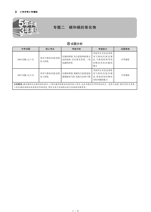 2019年版安徽中考化学专题二  碳和碳的氧化物.bak.bak