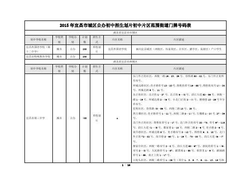 2015年宜昌市城区公办初中招生划片初中片区范围街道门牌号码表